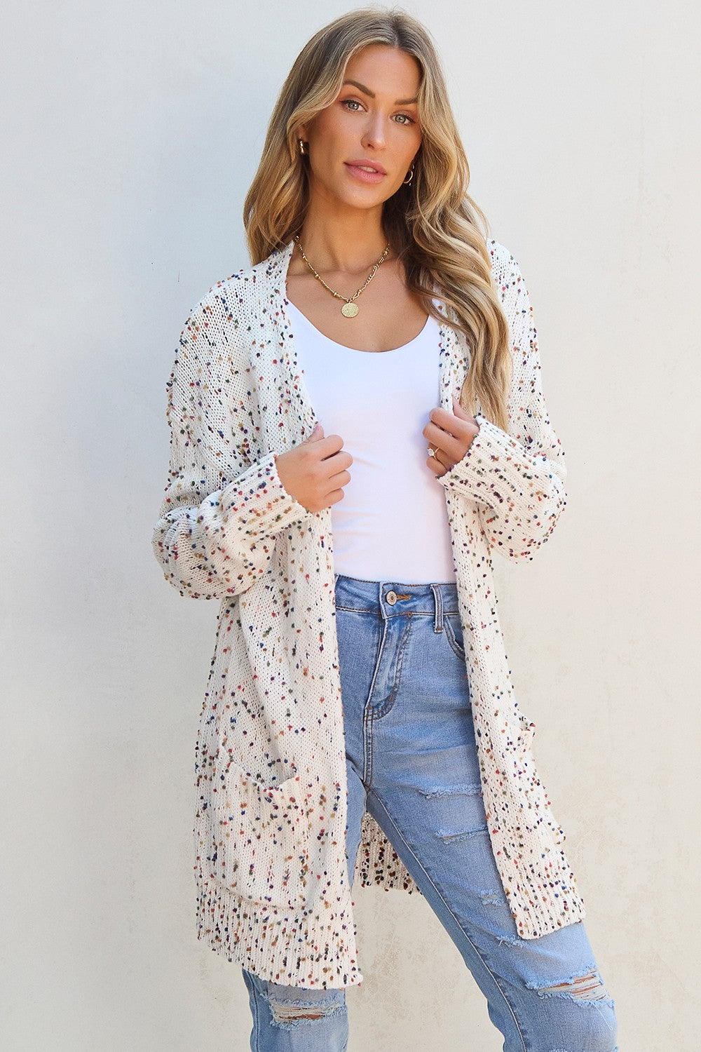 Rainbow Open Front Long Sleeve Cardigan