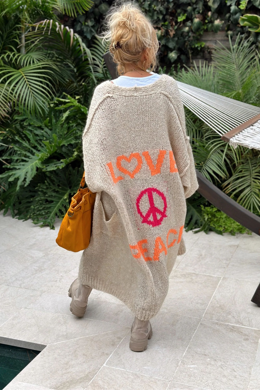PEACE Dropped Shoulder Long Sleeve Cardigan