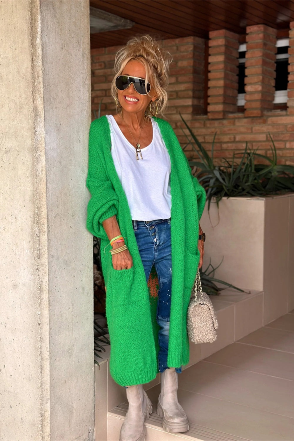 PEACE Dropped Shoulder Long Sleeve Cardigan