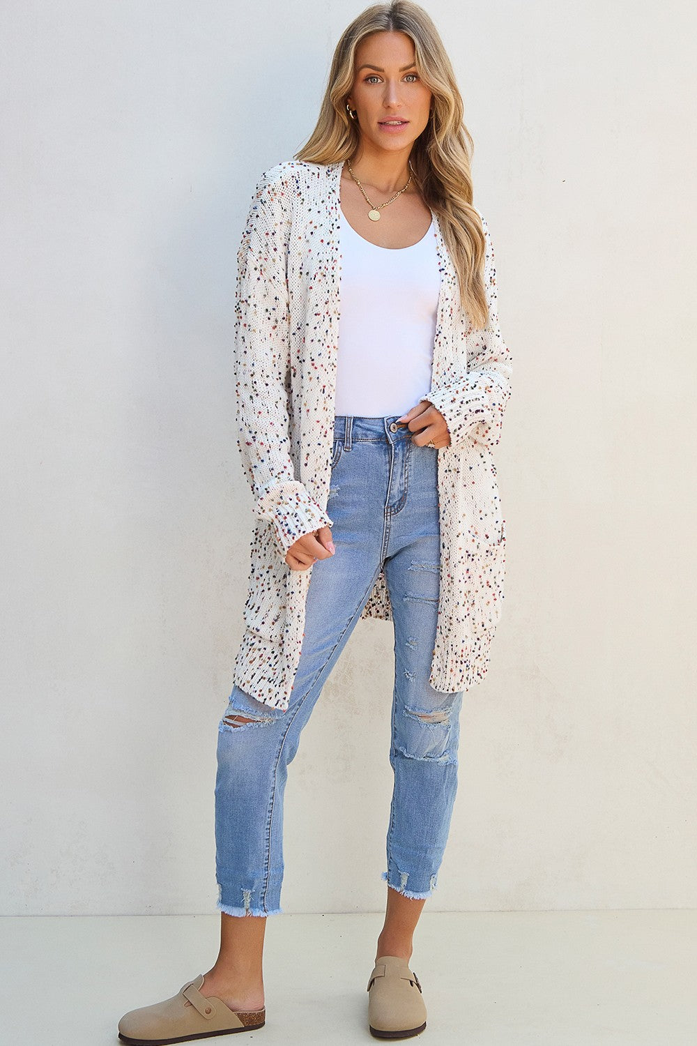 Rainbow Open Front Long Sleeve Cardigan